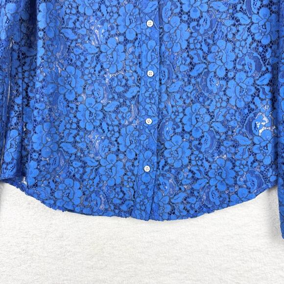J.Crew Classic-Fit Lace Button-Up Top Royal Blue Size 10 Cocktail Office Dressy - Picture 6 of 14